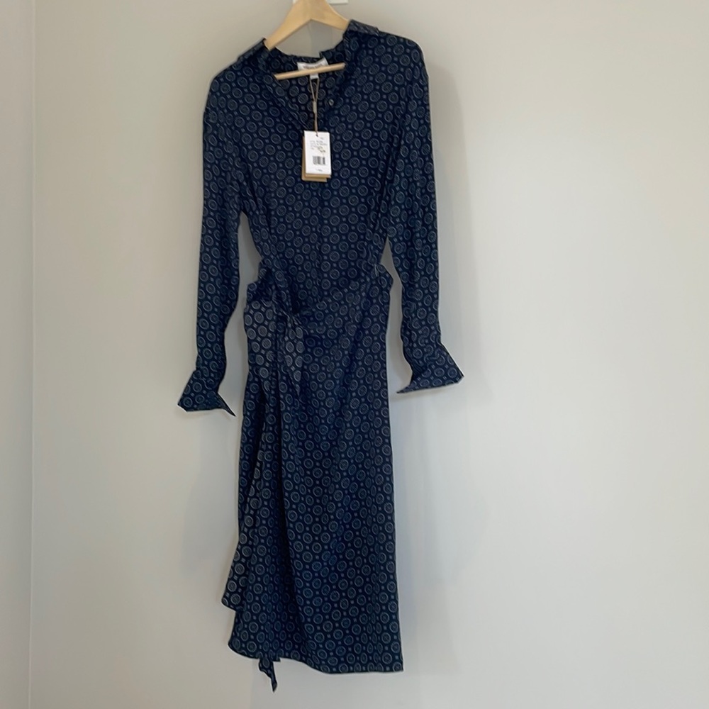 Michael Kors Collection Sarong Shirtdress, midnight blue, 100% silk - new